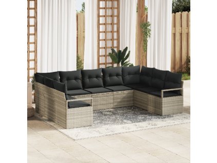 Set pohovek s polštářem 9 pcs Světle šedá polyratan