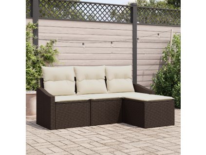 Set pohovek s polštářem 4 pcs Hnědá polyratan