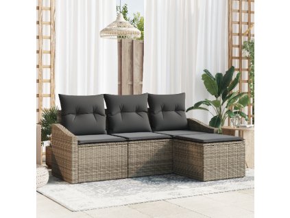 Set pohovek s polštářem 4 pcs Šedá polyratan