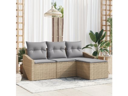 Sada zahradních pohovek 4 pcs Béžová Poly ratan
