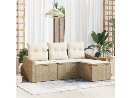 Set pohovek s polštářem 4 pcs Béžová polyratan