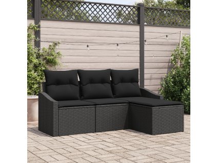 Set pohovek s polštářem 4 pcs Černá polyratan