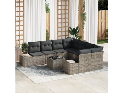 Sada zahradních pohovek s polštářem 9 pcs Šedá polyratan