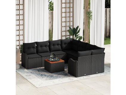 Sada zahradních pohovek 9 pcs Černá Poly ratan