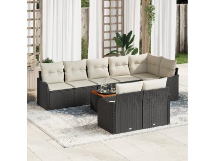 Sada zahradních pohovek 9 pcs Černá Poly ratan