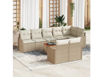 Sada zahradních pohovek 9 pcs Béžová Poly ratan