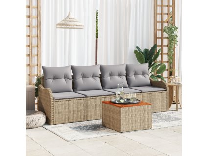 Sada zahradních pohovek 5 pcs Béžová Poly ratan