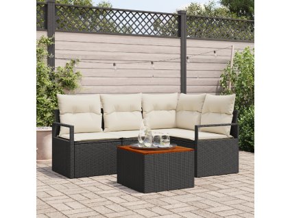 Sada zahradních pohovek s polštářem 5 pcs Černá Poly ratan