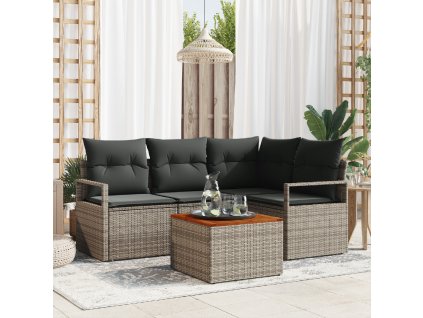 Sada zahradních pohovek s polštářem 5 pcs Šedá Poly ratan