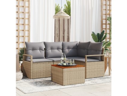 Sada zahradních pohovek s polštářem 5 pcs Béžová Poly ratan