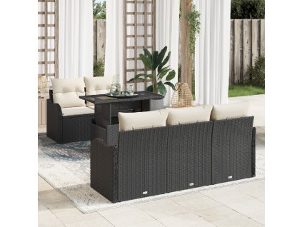 Sada zahradních pohovek 6 pcs Černá a krémová polyratan