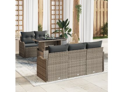 Sada zahradních pohovek s polštářem 6 pcs Šedá polyratan