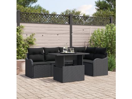 Sada zahradních pohovek s polštářem 6 pcs Černá Poly ratan