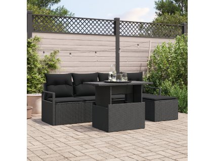 Sada zahradních pohovek s polštářem 6 pcs Černá polyratan