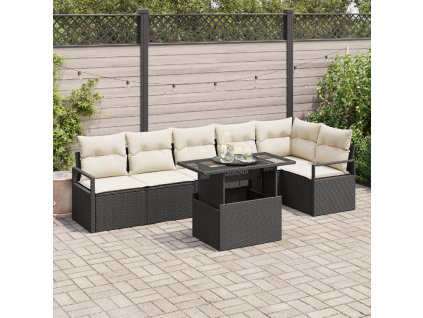 Sada zahradních pohovek s polštářem 7 pcs Černá Poly ratan