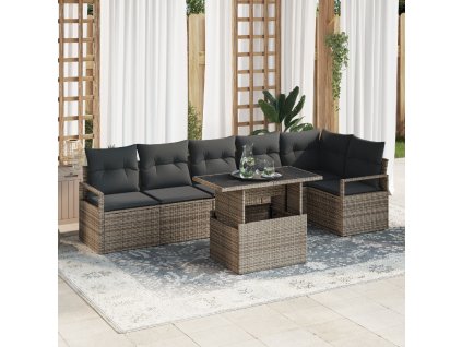 Sada zahradních pohovek s polštářem 7 pcs Šedá Poly ratan