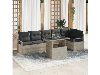 Sada zahradních pohovek s úložištěm 7 pcs Světle šedá polyratan