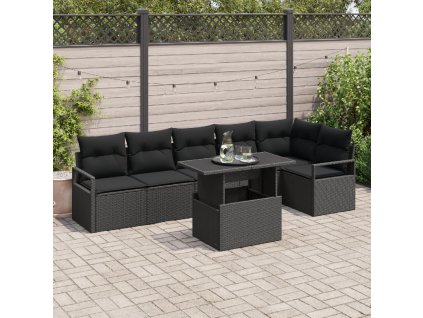 Sada zahradních pohovek s úložištěm 7 pcs Černá polyratan
