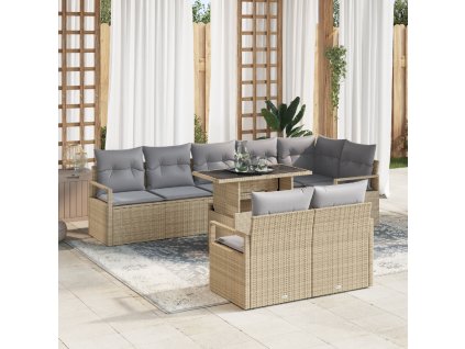 Sada zahradních pohovek 9 pcs béžová a světle šedá polyratan