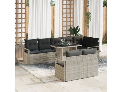 Sada zahradních pohovek s polštářem 9 pcs Světle šedá polyratan