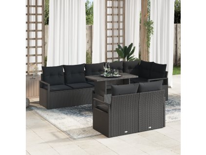 Sada zahradních pohovek s polštářem 9 pcs Černá polyratan