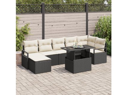 Sada zahradních pohovek s polštářem 8 pcs Černá a krémová