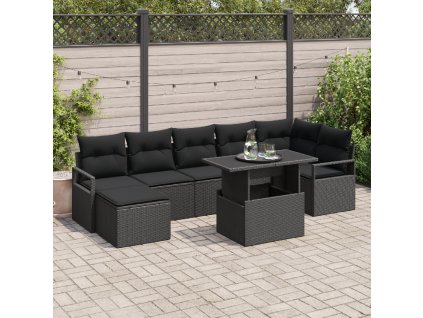 Sada zahradních pohovek s úložištěm 8 pcs Černá polyratan