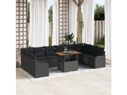 Sada zahradních pohovek s polštářem 11 pcs Černá