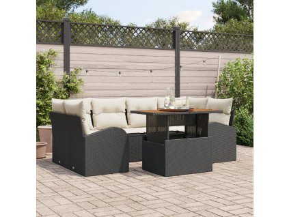 Sada zahradních pohovek s polštářem 7 pcs Černá a krémová