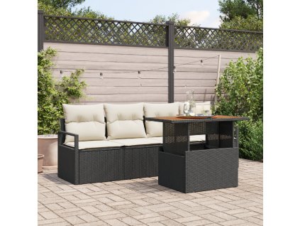 Sada zahradních pohovek s polštářem 5 pcs Černá a krémová