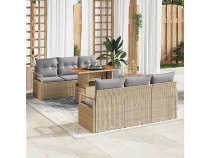 Sada zahradních pohovek s polštářem 7 pcs béžová a světle šedá