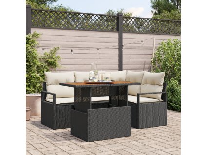 Zahradní jídelní souprava s polštářem 5 pcs Černá a krémová