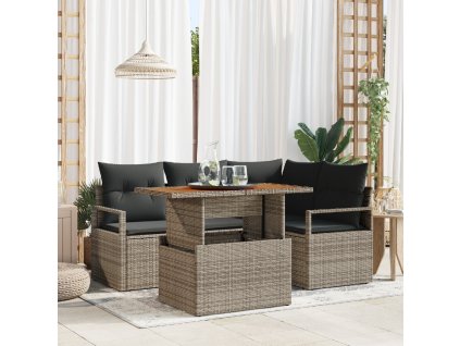 Zahradní jídelní souprava s polštářem 5 pcs Šedá a hnědá