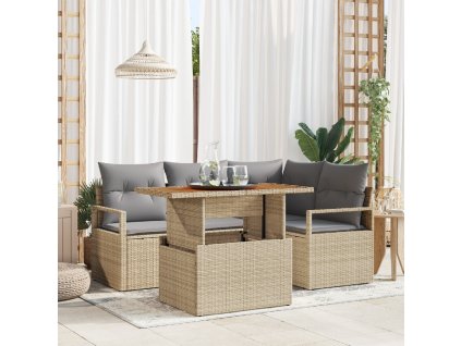 Zahradní jídelní souprava s polštářem 5 pcs Beige a šedá