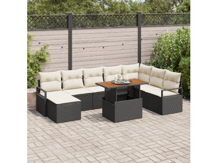 Sada zahradních pohovek s polštářem 9 pcs Černá a krémová
