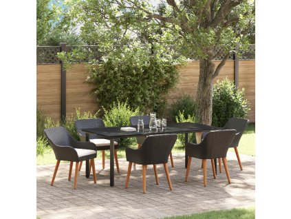 Zahradní jídelní souprava s polštářem 7 pcs Černá polyratan