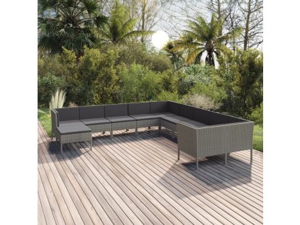 11dílná zahradní sedací souprava s poduškami polyratan šedá