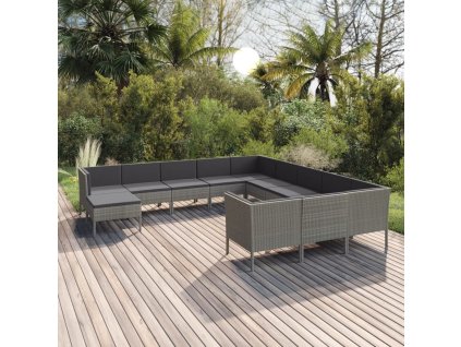 12dílná zahradní sedací souprava s poduškami polyratan šedá