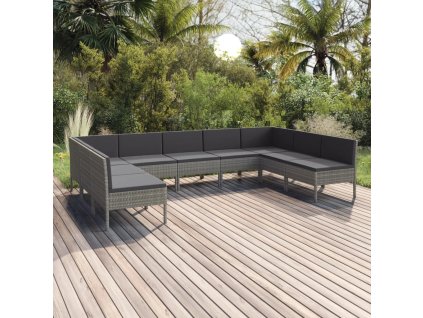 9dílná zahradní sedací souprava s poduškami polyratan šedá