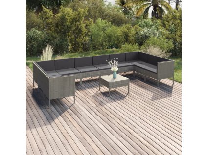 11dílná zahradní sedací souprava s poduškami polyratan šedá
