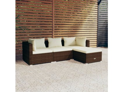 4dílná zahradní sedací souprava s poduškami polyratan hnědá