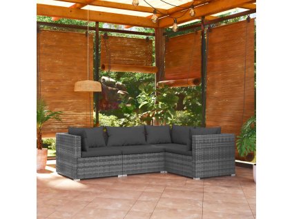 4dílná zahradní sedací souprava s poduškami polyratan šedá