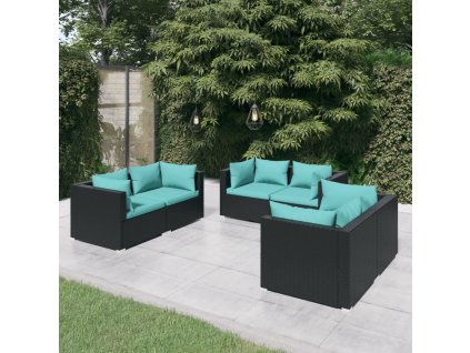 6dílná zahradní sedací souprava s poduškami polyratan černá