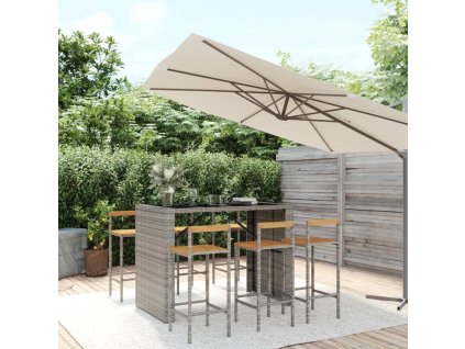 7dílný zahradní barový set šedý polyratan a masivní akácie