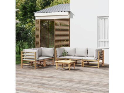 6dílná zahradní sedací souprava světle šedé podušky bambus