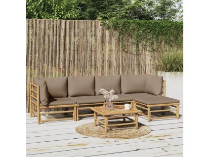 6dílná zahradní sedací souprava s taupe poduškami bambus
