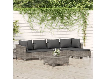 6dílná zahradní sedací souprava s poduškami šedá polyratan