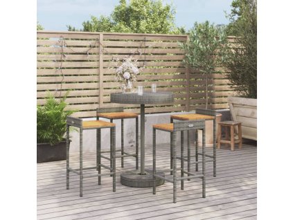5dílný zahradní barový set šedý polyratan a masivní akácie