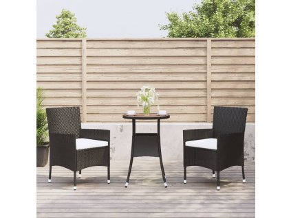 3dílný zahradní bistro set s poduškami černý polyratan
