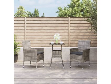 3dílný zahradní bistro set s poduškami šedý polyratan